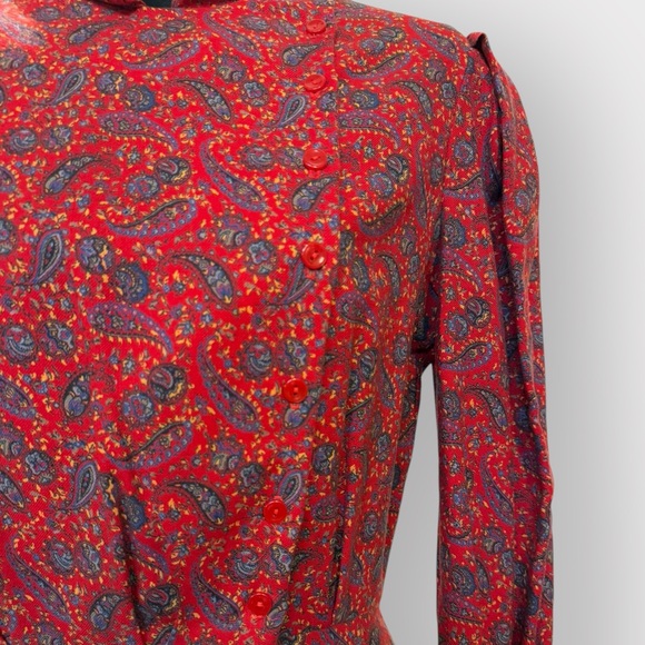 Vintage Late 1970s Early 1980s Red Paisley Prairie Style Dress - Picture 5 of 7